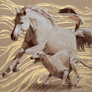 Tierwelten 3, Colored pencils on colored paper, 2008